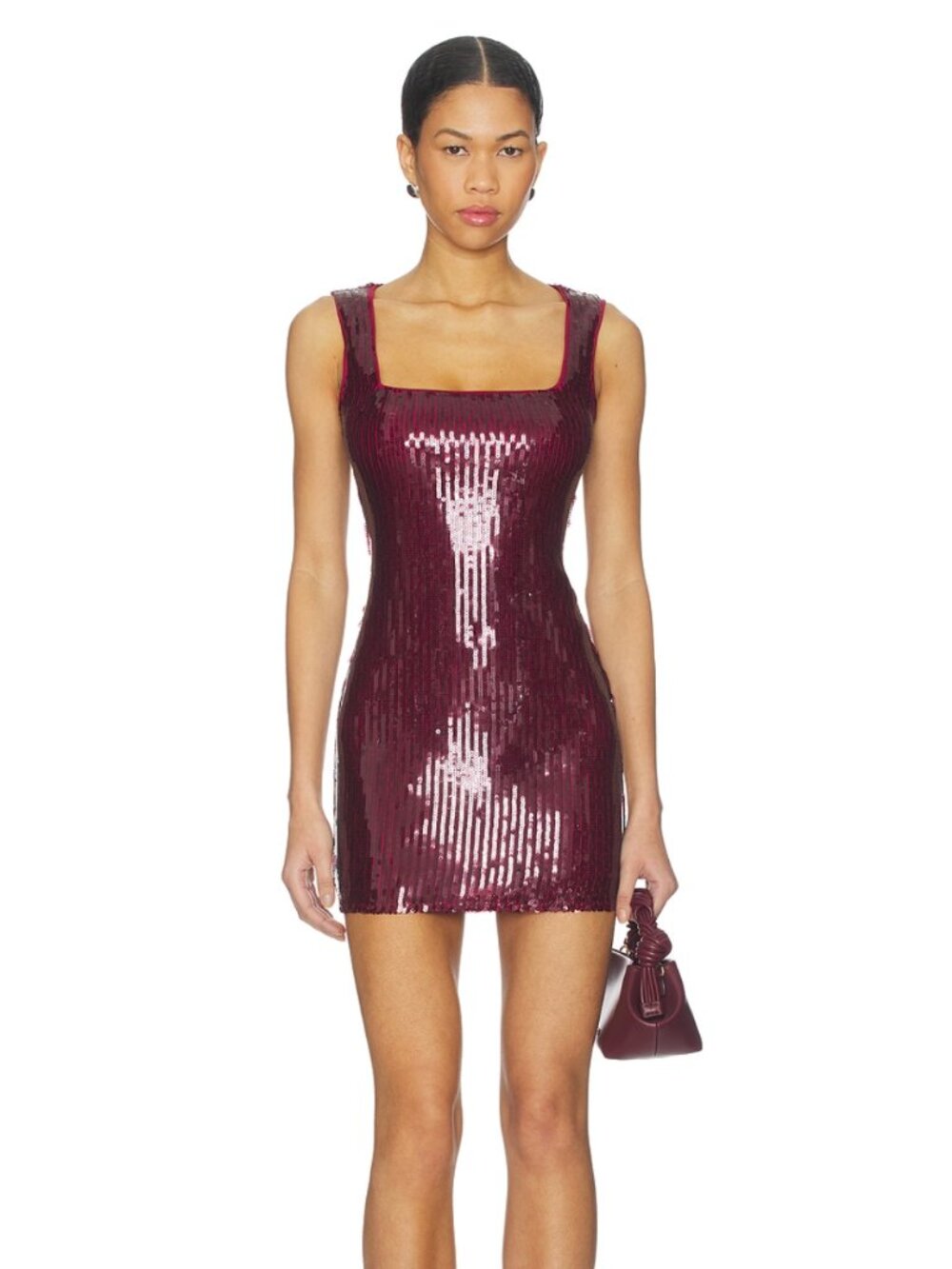 NEW superdown Delia Mini Dress in Oxblood Dark Red Sequin Sleeveless Party Large